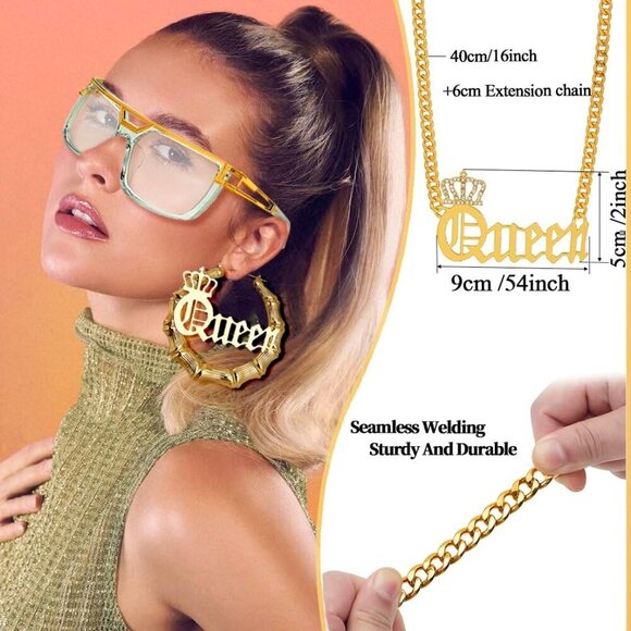 80s/90s Hip Hop Queen Costume Kit Accessories Set for Women Rapper DJ